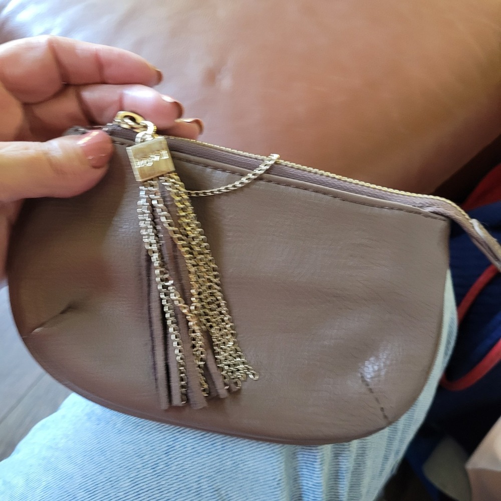 Izzy & Ali chestnut brown Stevie pouch clutch coin purse gold-toned top zip